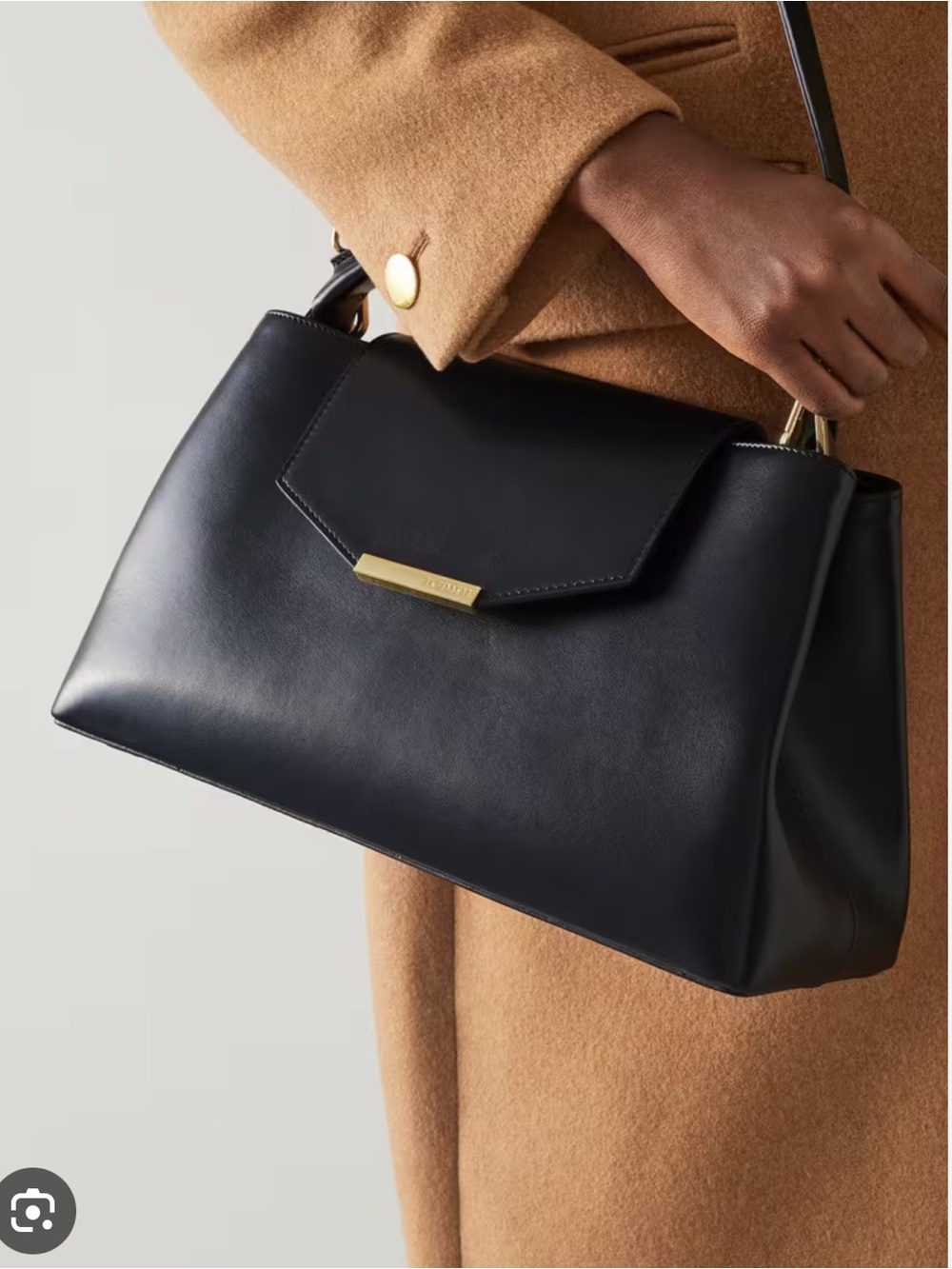 LK Bennett Black Leather Top-Handle Satchel with Gold Plaque